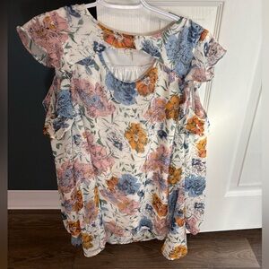 Entro Fall Floral Blouse with Ruffle Cold Shoulder Sleeves